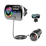 Bluetooth 5.3 FM Transmitter, SONRU AUX Bluetooth Adapter Auto Radio Freisprecheinrichtung KFZ MP3 Kit, 48W QC3.0 & PD Schnellladung Autoladegerät Unterstützungs TF Karte Siri Google LED Farblicht